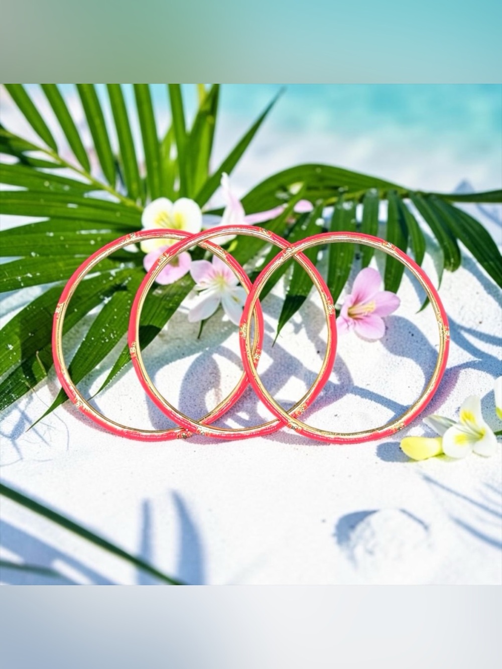 💛Set of 3 Coral Pink & Gold Bangle Bracelets/NWOT💛